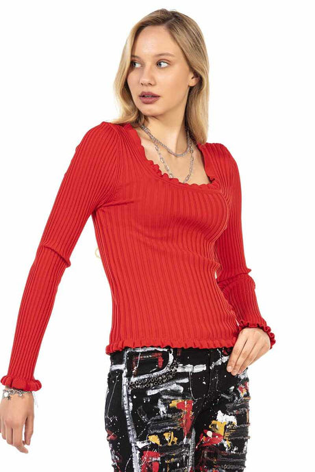 WP206 Damen Strickpullover mit gewelltem Rundhalsausschnitt