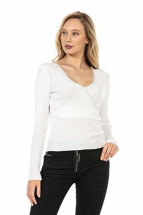 WP207 women knitting sweaters with a decorative pearl trim