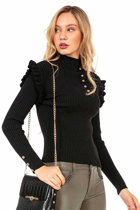 WP209 Damen Strickpullover mit trendigen Zierknöpfen