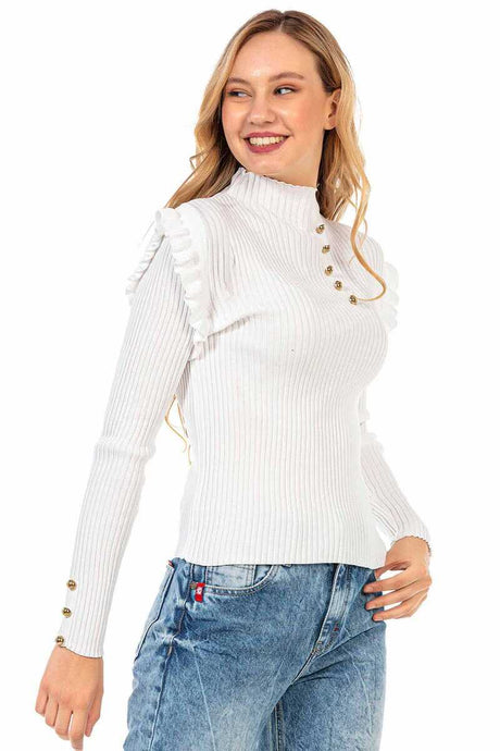 WP209 Damen Strickpullover mit trendigen Zierknöpfen