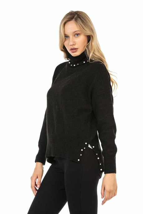 WP217 Women's turtleneck sweater with fashionable pearl applications