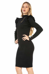 WP224 women sweater jersey dress with trendy ornamental buttons