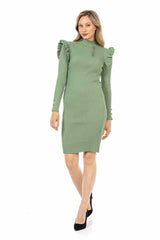 WP224 women sweater jersey dress with trendy ornamental buttons