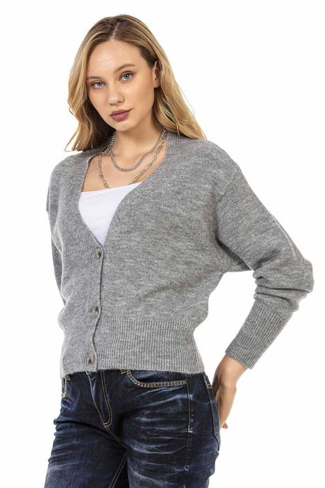 WP235 Damen Pullover Strickjacke mit tiefem V-Ausschnitt