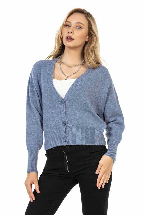 WP235 Damen Pullover Strickjacke mit tiefem V-Ausschnitt