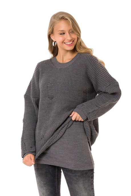 WP240 Women's knit sweater with long sleeve in a contrasting colour