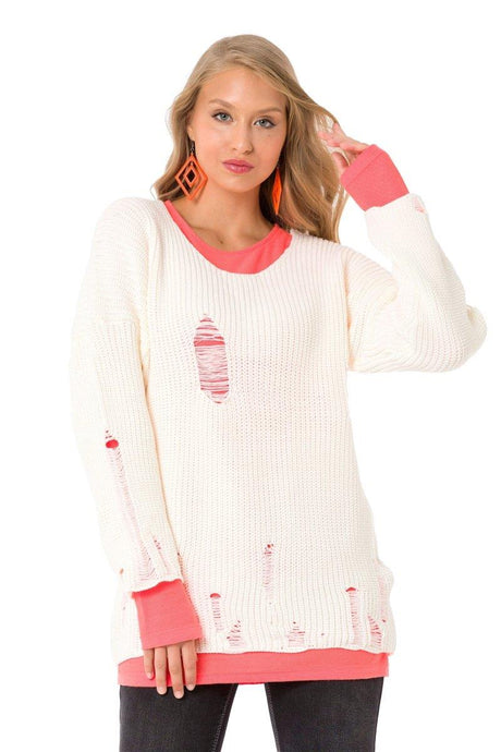 WP240 Women's knit sweater with long sleeve in a contrasting colour