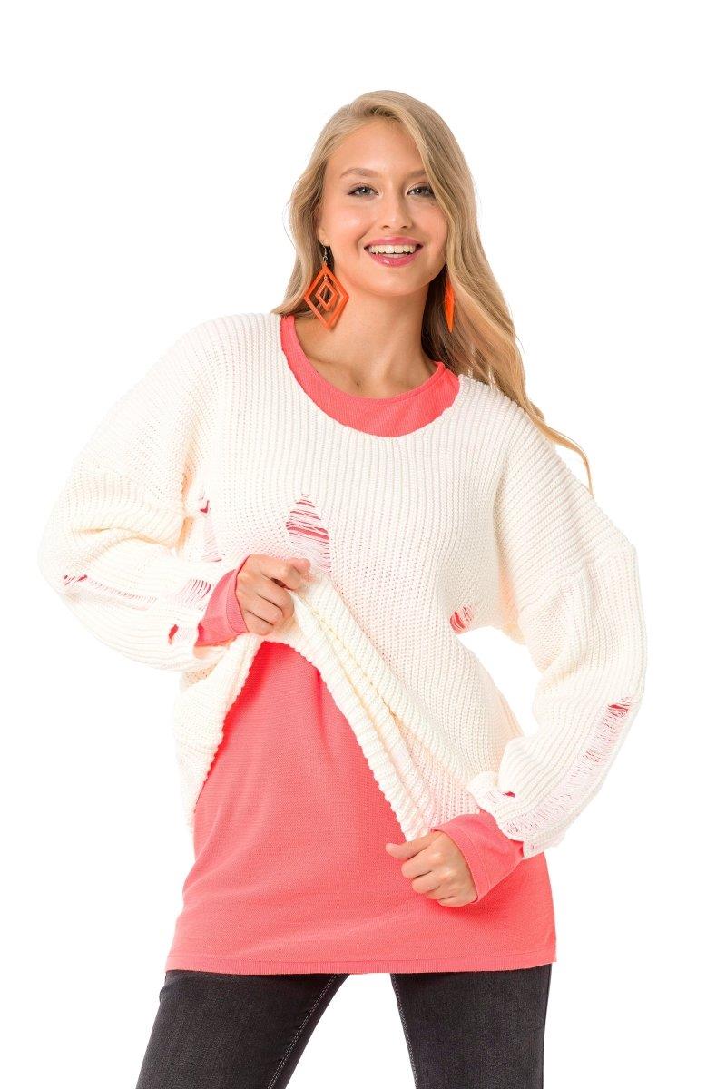 WP240 Damen Strickpullover mit kontrastfarbigem Longsleeve