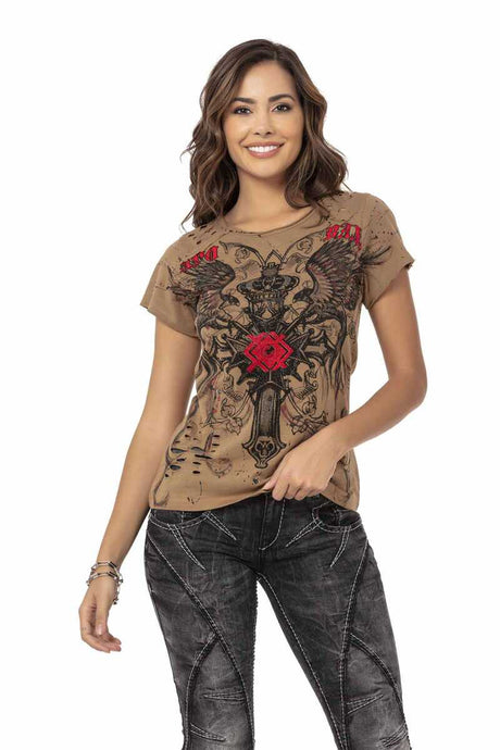 WT319 Dames T-shirt met trendy Glittersteen