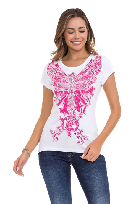 WT341 women T-shirt with shiny stone angel