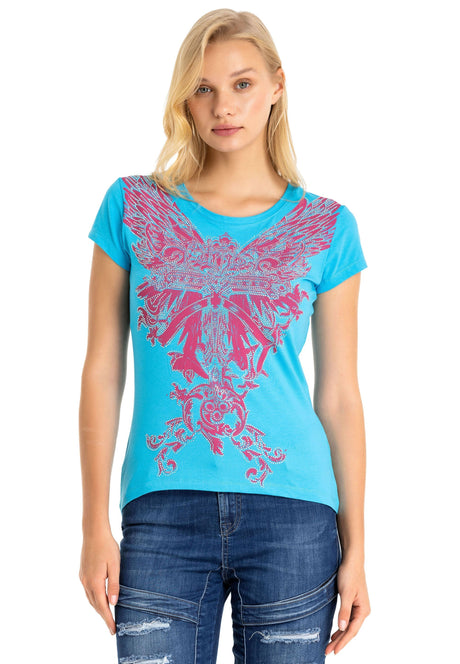 WT341 women T-shirt with shiny stone angel