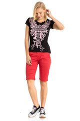 WT341 T-shirt damski z kamieniami