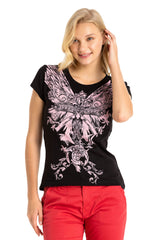 WT341 T-shirt damski z kamieniami