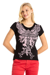 WT341 T-shirt damski z kamieniami