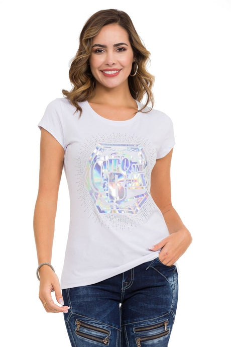 WT342 Dames T-shirt met Steen Folie-print