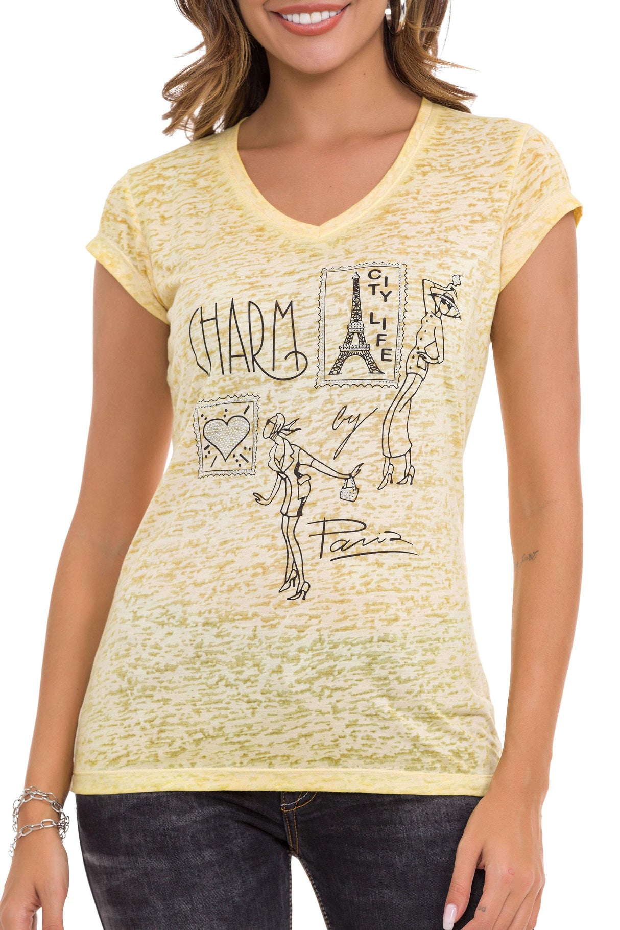 WT344 Dames T-shirt met opvallende Print