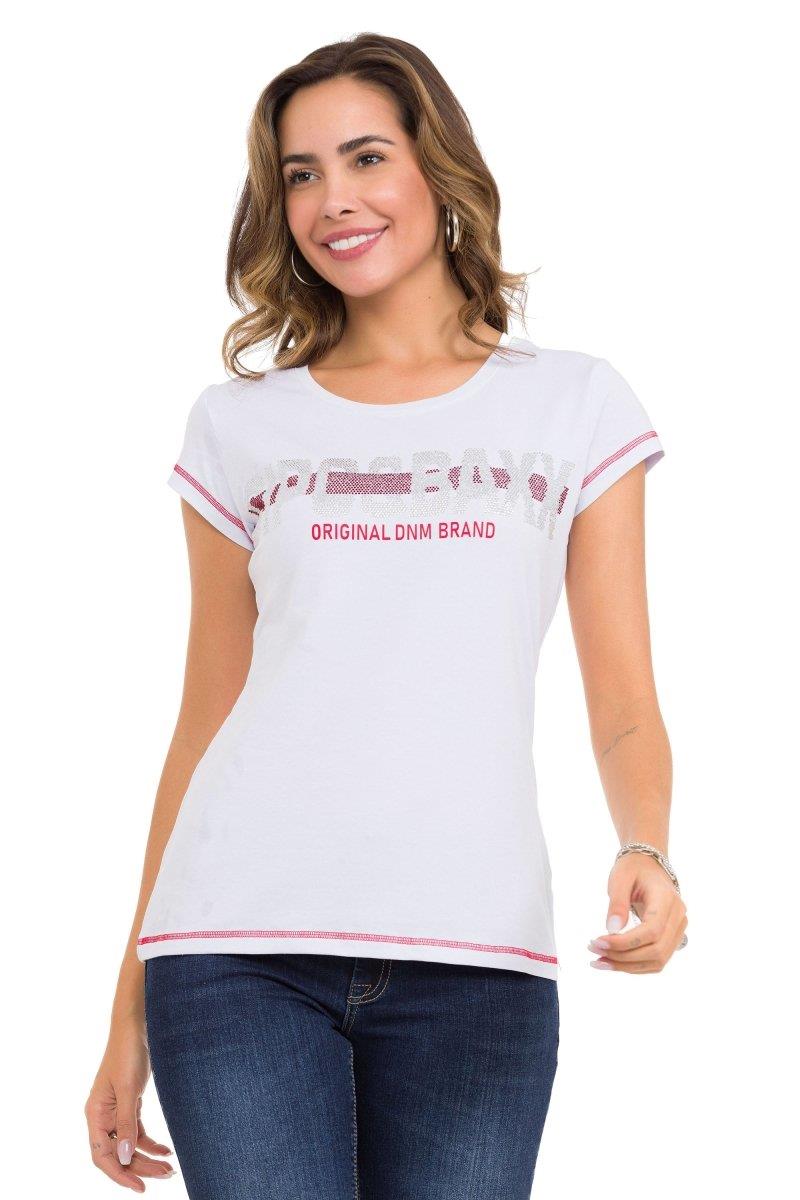 WT348 Dames T-shirt met glanzende Steendetails