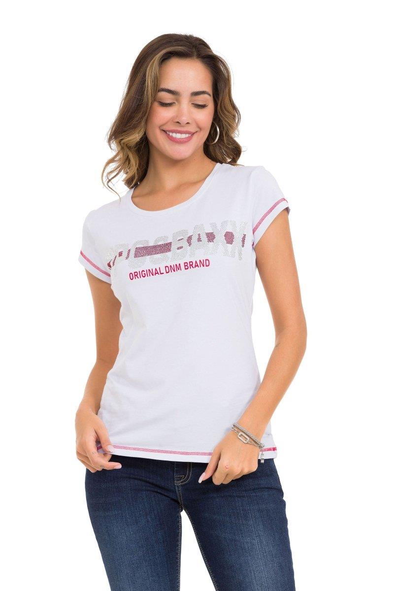 WT348 Dames T-shirt met glanzende Steendetails