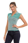 WT353 Ladies t-shirt polo neck striped knit fabric