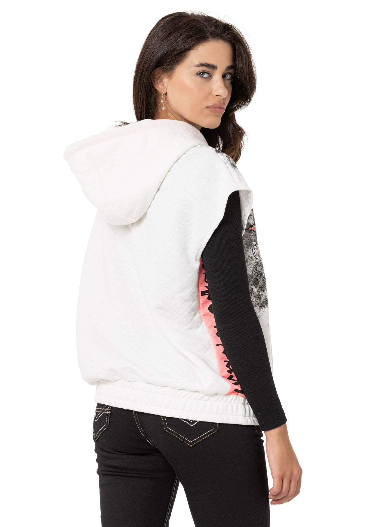 WT374 Women T-shirt Zero Sleeve Hooded