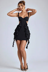 WY168 Letnia sukienka mini z falbanami i głębokim dekoltem