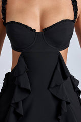 WY168 Letnia sukienka mini z falbanami i głębokim dekoltem